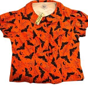 RARE! Unique Magnolia Place Halloween VTG Inspired Orange Black Bats Top 18 20